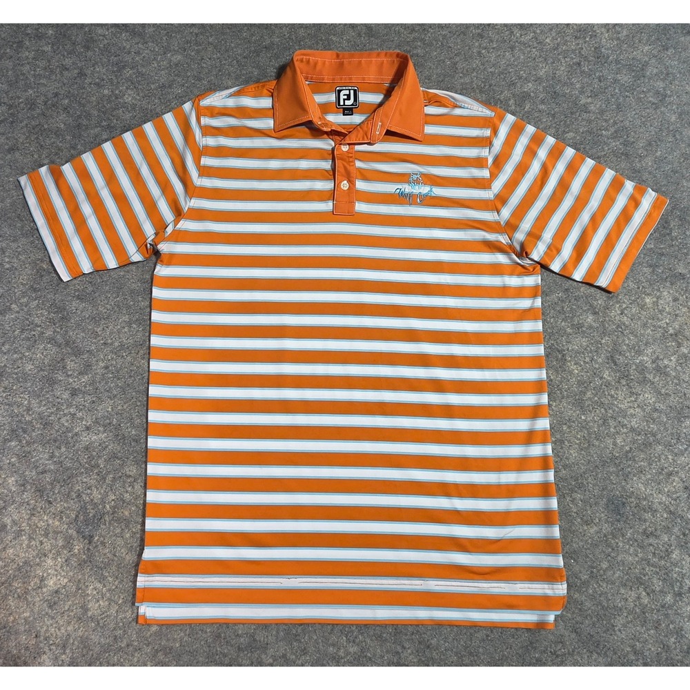 FootJoy Mens Athletic Fit Golf Polo Shirt Orange White Striped Wolf Creek Large
